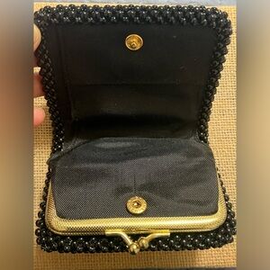 Vintage 1960's Black Beaded Coin Purse Wallet